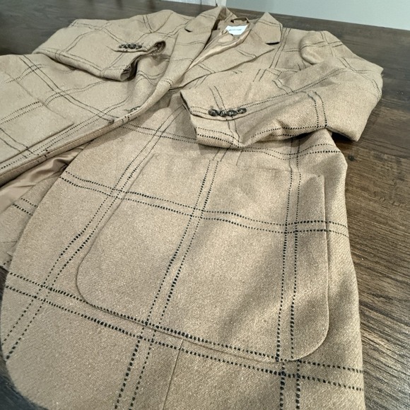 Madewell Larsen Blazer in Windowpane Camel Tan 1X Plus Womens Sz Wool Stripes - Picture 3 of 6